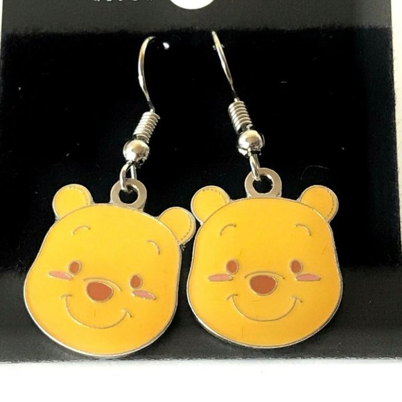 Vintage Disney Winnie The Pooh Bear Earrings Disneyana Charm Signed Enamel - Picture 1 of 7